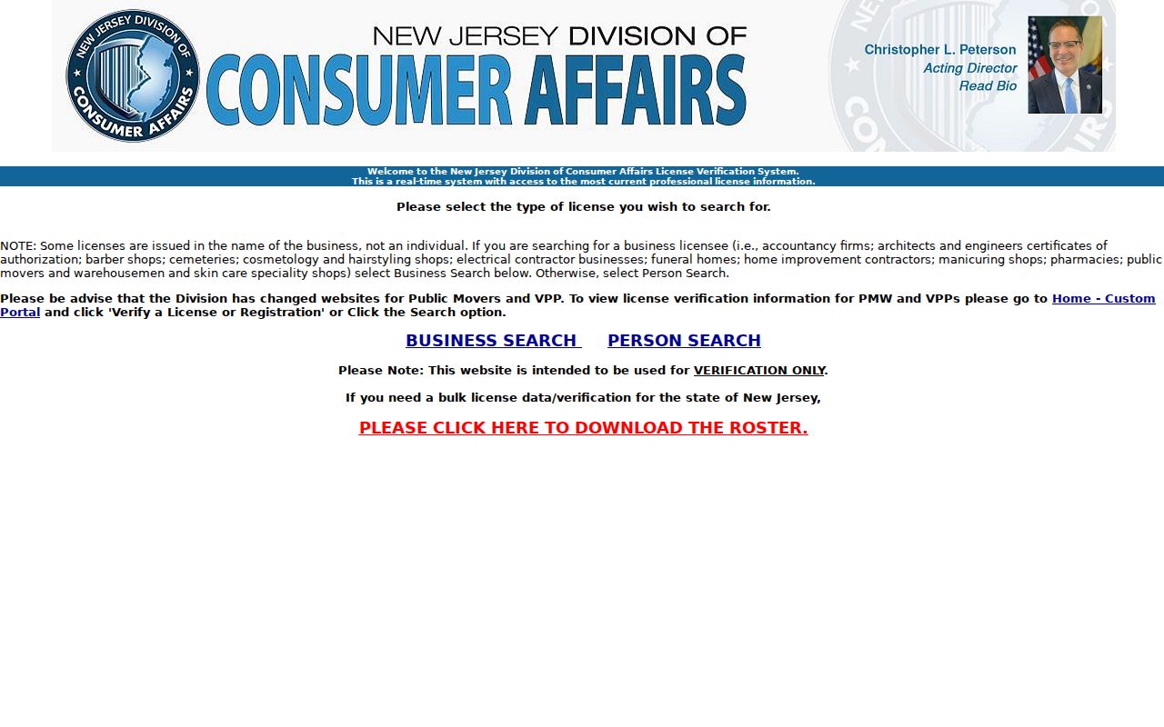 Ridgewood residents directory New Jersey professional license search