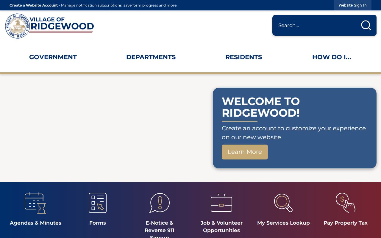 Ridgewood residents directory Village records office landing page