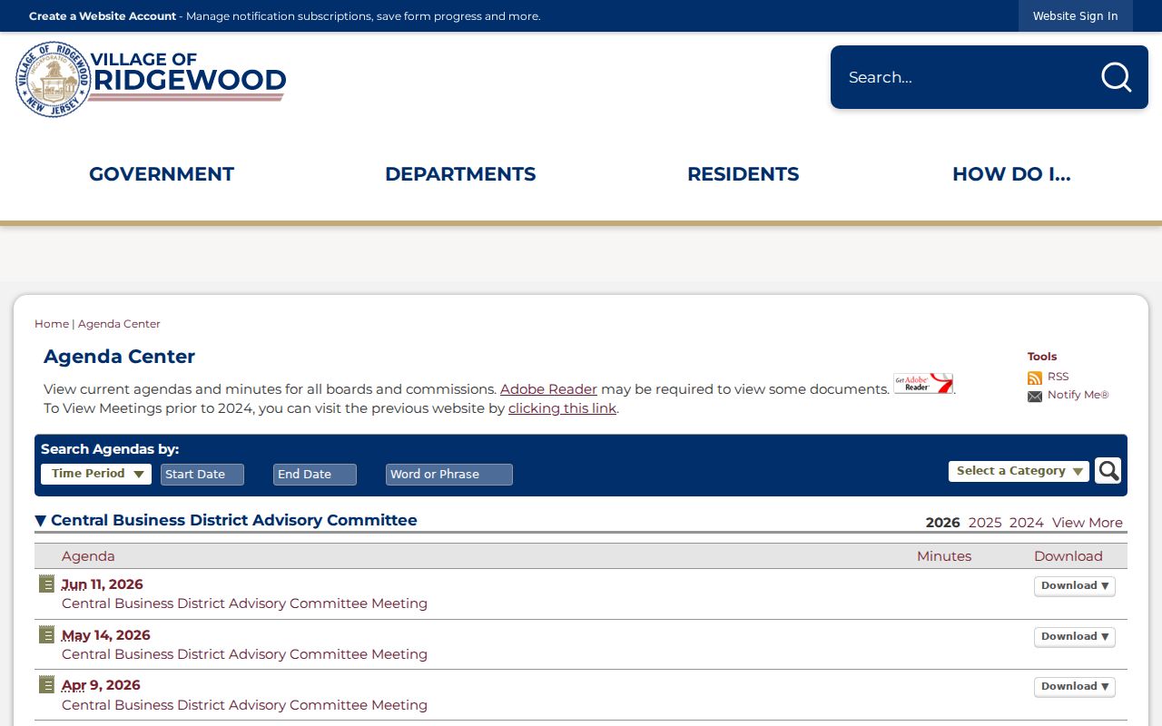 Ridgewood neighbors civic context in the public agendas and minutes search