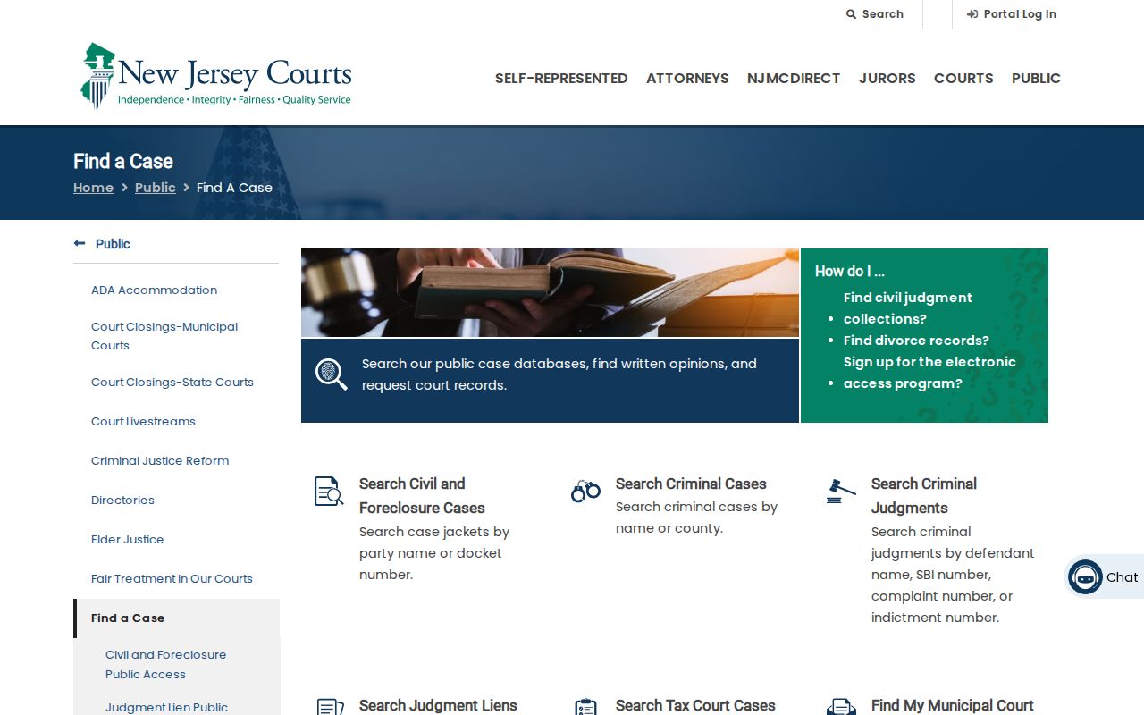 Ridgewood resident lookup through the New Jersey Judiciary public case search