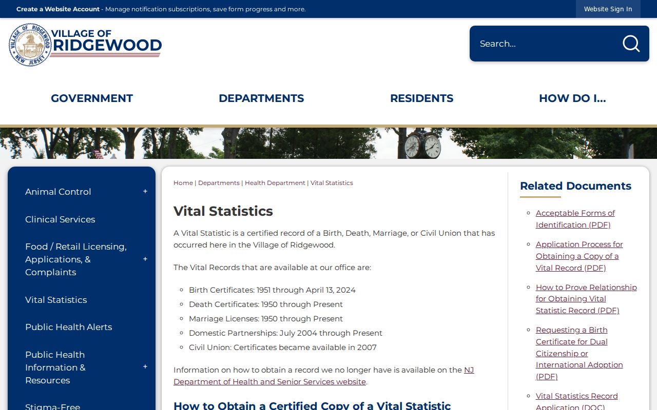 Ridgewood resident lookup access through local vital records information