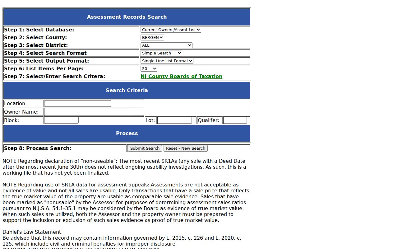 Ridgewood street directory NJ Assessment Records Search address and parcel controls
